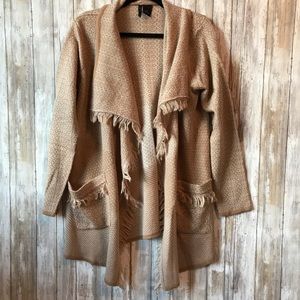New Directions Tan Fringe Cardigan
